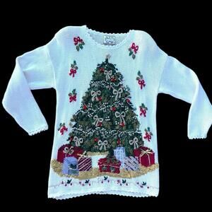 Vintage Heirloom Collectibles Embellished Off White Christmas Sweater Sz S / M